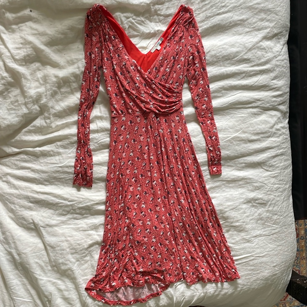 Boden spring coral floral faux wrap dress